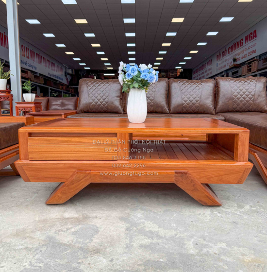 Sofa Gỗ Gõ Đỏ Góc L 2m8x1m8 Chân Thuyền Nệm Cao Su Cao Cấp