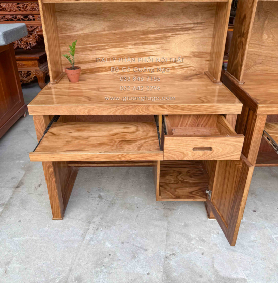 Bàn Học Sinh Gỗ Hương Xám Kết Hợp Giá Sách
