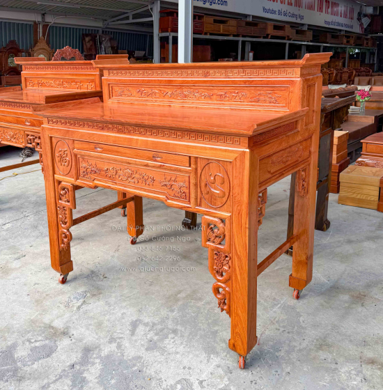Bàn Thờ Gia Tiên Gỗ Hương Đá 2 Tầng Chạm Sen Cao Cấp