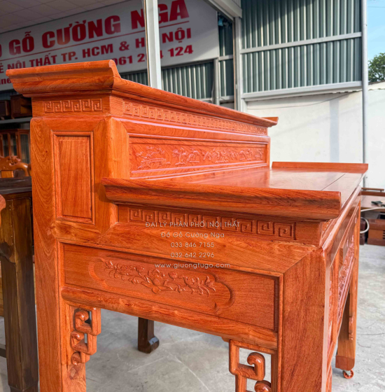 Bàn Thờ Gia Tiên Gỗ Hương Đá 2 Tầng Chạm Sen Cao Cấp