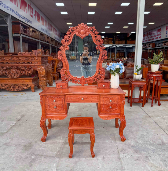 Bàn Trang Điểm Gỗ Hương Đá 1m2 Tân Cổ Điển Sang Trọng