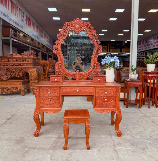 Bàn Trang Điểm Gỗ Hương Đá 1m2 Tân Cổ Điển Sang Trọng
