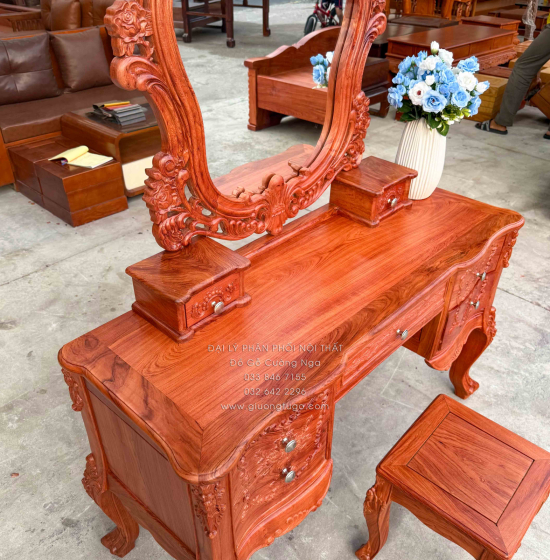 Bàn Trang Điểm Gỗ Hương Đá 1m2 Tân Cổ Điển Sang Trọng
