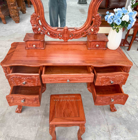 Bàn Trang Điểm Gỗ Hương Đá 1m2 Tân Cổ Điển Sang Trọng
