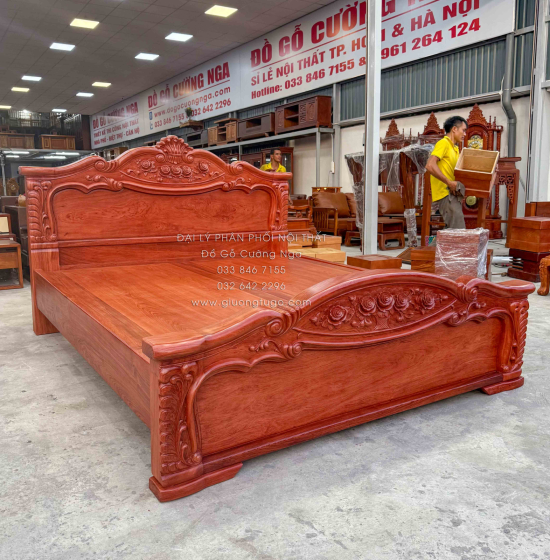 Giường Ngủ Gỗ Hương Đá Tân Cổ Điển - Mẫu Lãng Hoa - Phản Liền