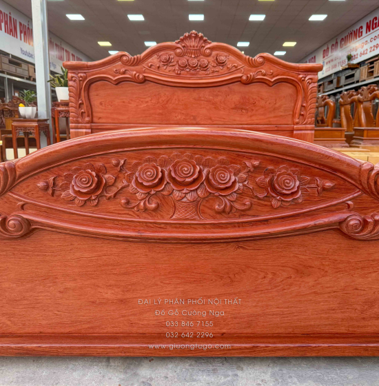 Giường Ngủ Gỗ Hương Đá Tân Cổ Điển - Mẫu Lãng Hoa - Phản Liền