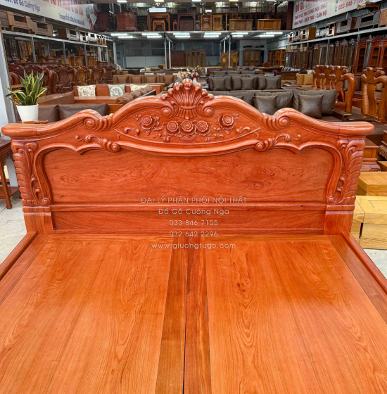 Giường Ngủ Gỗ Hương Đá Tân Cổ Điển - Mẫu Lãng Hoa - Phản Liền