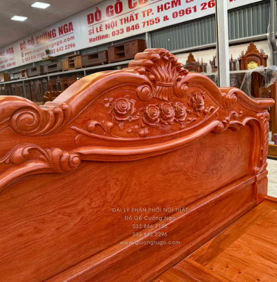 Giường Ngủ Gỗ Hương Đá Tân Cổ Điển - Mẫu Lãng Hoa - Phản Liền