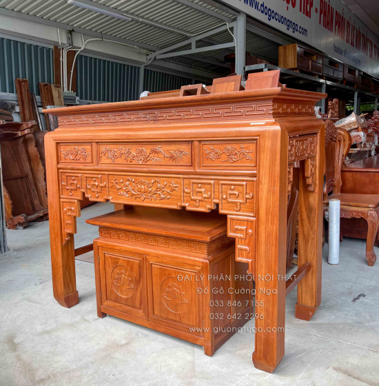 Bộ Bàn Thờ Gia Tiên Gỗ Gõ Đỏ Cao Cấp 1m53 - Kèm Tủ Táp Mẫu Mới 