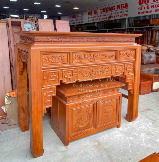 Bộ Bàn Thờ Gia Tiên Gỗ Gõ Đỏ Cao Cấp 1m53 - Kèm Tủ Táp Mẫu Mới 