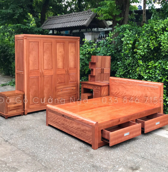 Tủ quần áo gỗ xoan đào 4 cánh cao cấp - mẫu đồng tiền 