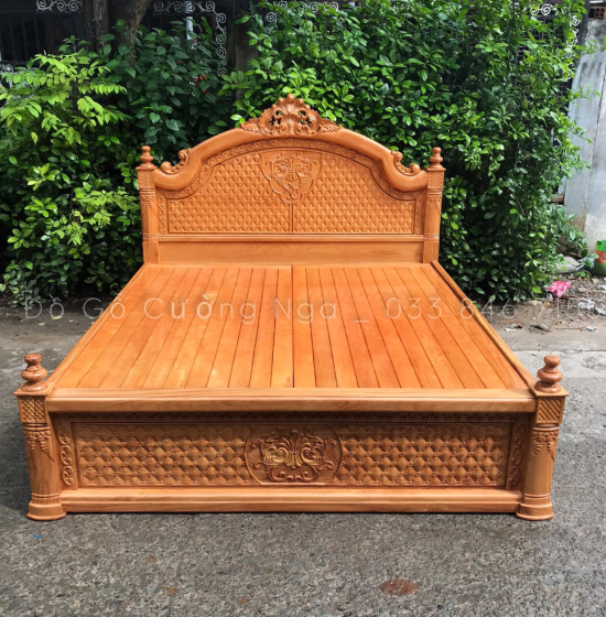 Giường gỗ gõ đỏ cao cấp mẫu gấm