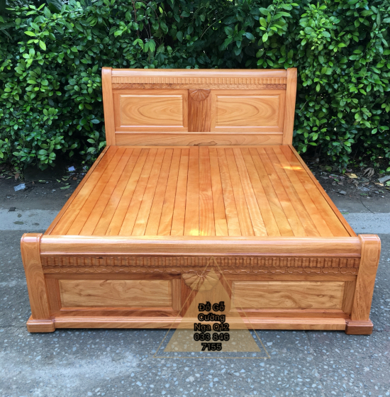 Giường gỗ gõ đỏ cao cấp - vat phản thưa 