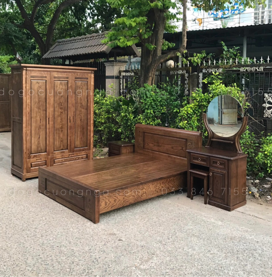 Combo nội thất phòng ngủ gỗ sồi - màu óc chó 