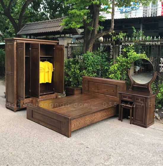 Combo nội thất phòng ngủ gỗ sồi - màu óc chó 