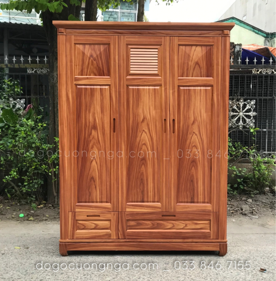 Tủ quần áo gỗ cẩm tự nhiên 3 cánh - 1m6 mẫu chóp hiện đại