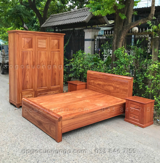 Combo nội thất phòng ngủ gỗ cẩm tự nhiên - mẫu hiện đại 