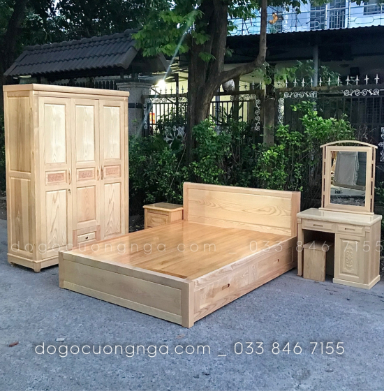 Giường gỗ sồi nga 2 ngăn kéo mẫu trơn - vạt phản 