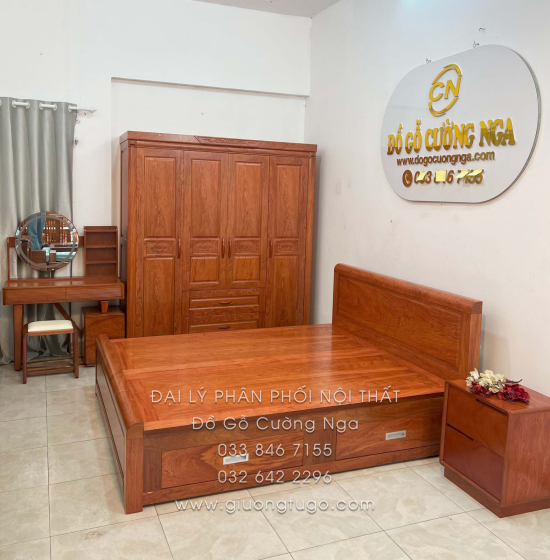Combo Phòng Ngủ Gỗ Hương Đá 4 Chi Tiết Giá Cực Ưu Đãi