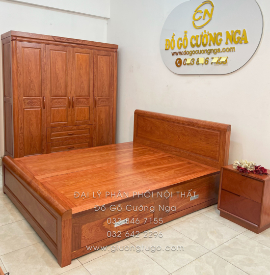 Combo Phòng Ngủ Gỗ Hương Đá 3 Chi Tiết Tối Giản Đẹp Mắt