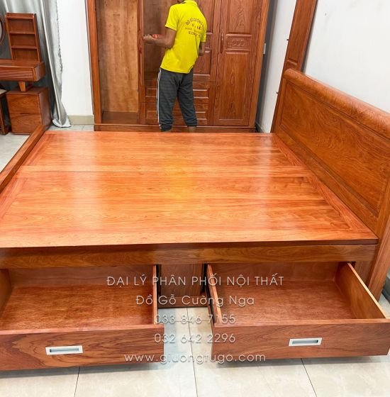 Combo Phòng Ngủ Gỗ Hương Đá 3 Chi Tiết Tối Giản Đẹp Mắt