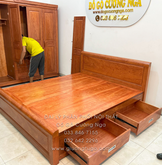 Combo Phòng Ngủ Gỗ Hương Đá 3 Chi Tiết Tối Giản Đẹp Mắt