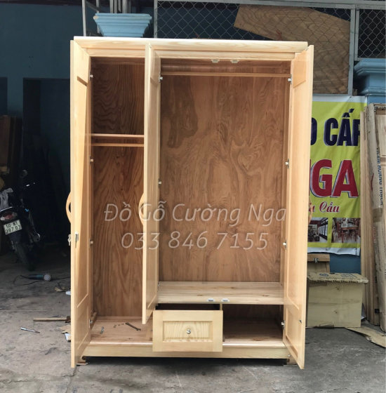 Tủ quần áo gỗ sồi - 3 cánh mẫu hoa vòm