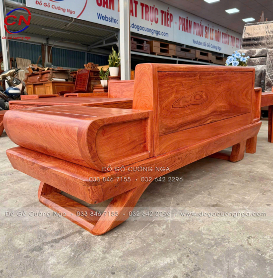 Sofa Gỗ Hương Đá 2 Văng Cao Cấp Kèm Nệm Vế Trái 