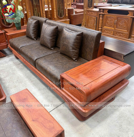 Sofa Gỗ Hương Đá 2 Văng Cao Cấp Kèm Nệm Vế Trái 