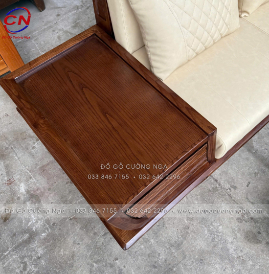 Bộ Sofa Gỗ Sồi Nga Góc L 2m8x1m8 Kèm Nệm Kem Sang Trọng 