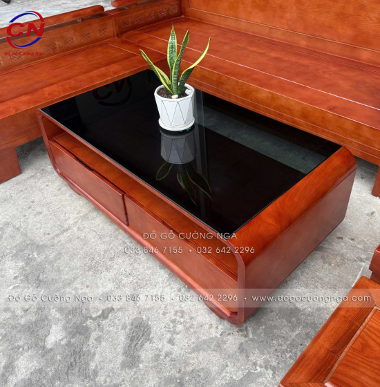 Bộ Sofa Gỗ Sồi Nga Góc L 2mx1m8 - Tay Trứng Kèm Nệm 