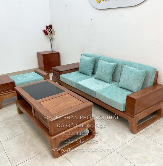 Sofa Gỗ Xoan Đào 1 Văng 3 Chi Tiết (Tặng Kính Bàn)