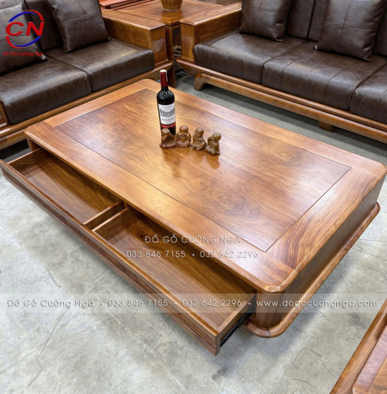 Bộ Sofa Gỗ Hương Vàng 2 Văng Chân Thuyền 3m45x2m75 Cao Cấp