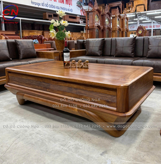 Bộ Sofa Gỗ Hương Vàng 2 Văng Chân Thuyền 3m45x2m75 Cao Cấp