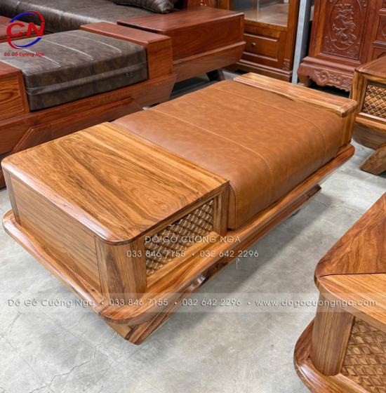 Sofa gỗ hương xám chân thuyền góc L hiện đại 2m85 x 1m95 