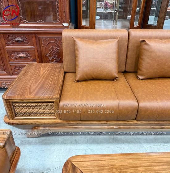 Sofa gỗ hương xám chân thuyền góc L hiện đại 2m85 x 1m95 