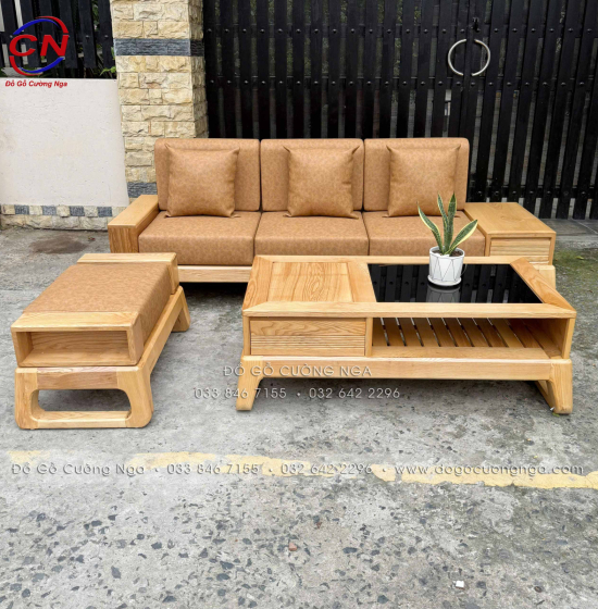 Sofa Văng Gỗ Sồi Màu Tự Nhiên Kèm Nệm 3 Chi Tiết Nhỏ Gọn