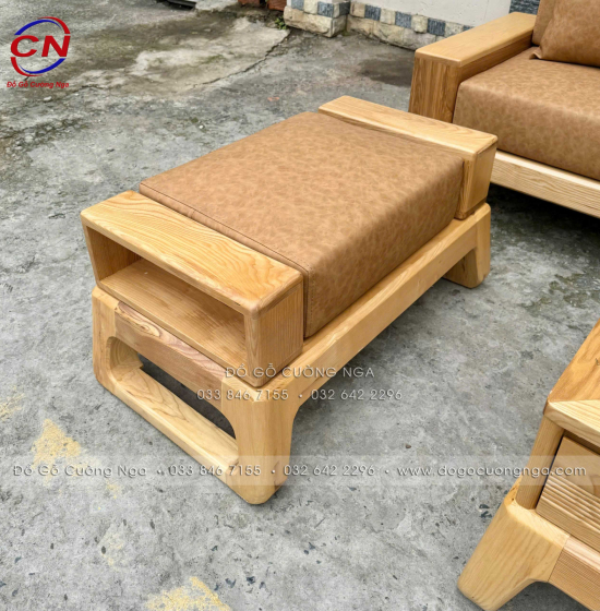 Sofa Văng Gỗ Sồi Màu Tự Nhiên Kèm Nệm 3 Chi Tiết Nhỏ Gọn