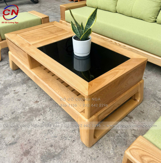 Sofa Văng Gỗ Sồi Màu Tự Nhiên Kèm Nệm 3 Chi Tiết Nhỏ Gọn
