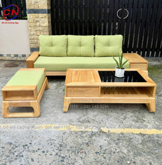 Sofa Văng Gỗ Sồi Màu Tự Nhiên Kèm Nệm 3 Chi Tiết Nhỏ Gọn