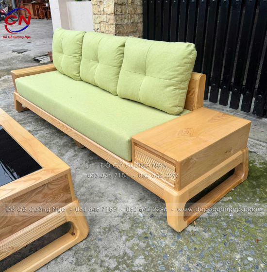 Sofa Văng Gỗ Sồi Màu Tự Nhiên Kèm Nệm 3 Chi Tiết Nhỏ Gọn