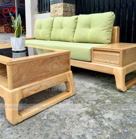 Sofa Văng Gỗ Sồi Màu Tự Nhiên Kèm Nệm 3 Chi Tiết Nhỏ Gọn