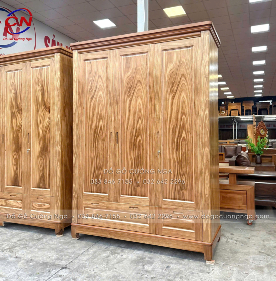 Tủ Quần Áo Gỗ Hương Xám 3 Cánh Mẫu Trơn 1m52