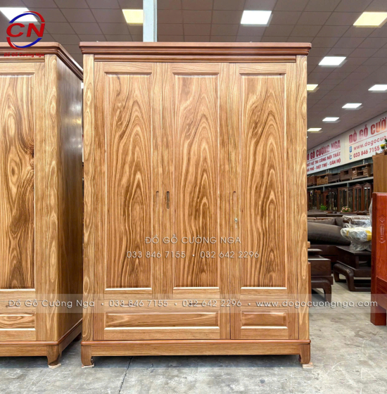 Tủ Quần Áo Gỗ Hương Xám 3 Cánh Mẫu Trơn 1m52