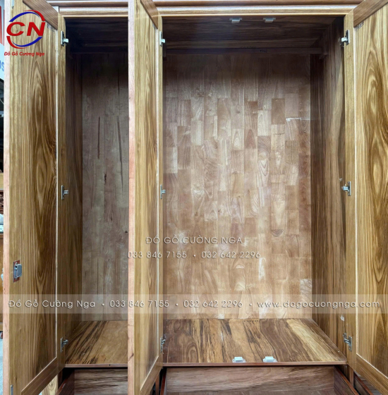 Tủ Quần Áo Gỗ Hương Xám 4 Cánh Mẫu Trơn 1m92
