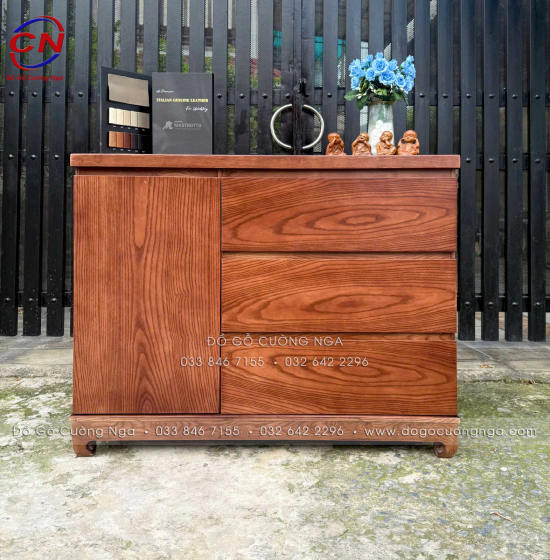 Tủ Nhật Ngăn Kéo Gỗ Sồi Nga Lau Màu Óc Chó Hiện Đại