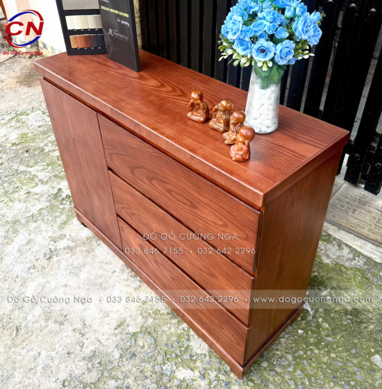Tủ Nhật Ngăn Kéo Gỗ Sồi Nga Lau Màu Óc Chó Hiện Đại