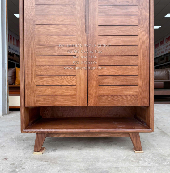 Tủ Giày Dép Gỗ Sồi Nga Màu Óc Chó 2 Cánh Chân Cao Hiện Đại