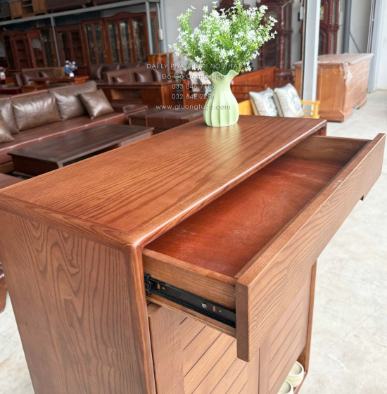 Tủ Giày Dép Gỗ Sồi Nga Màu Óc Chó 2 Cánh Chân Cao Hiện Đại