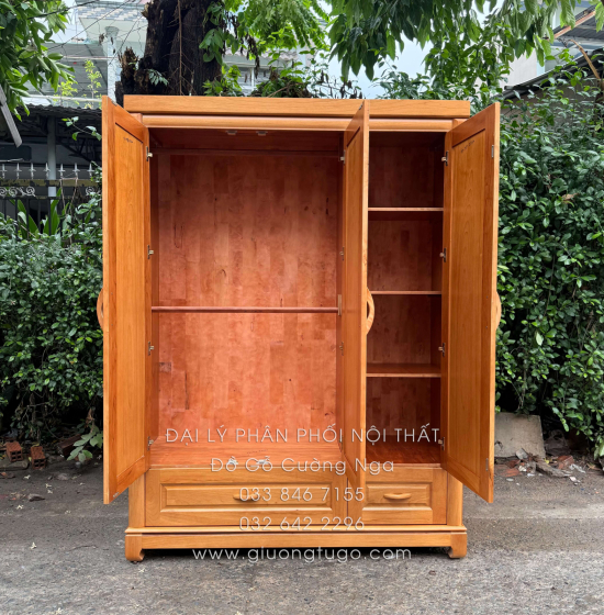 Tủ Quần Áo Gỗ Gõ Đỏ 3 Cánh 1m6 Đơn Giản Sang Trọng